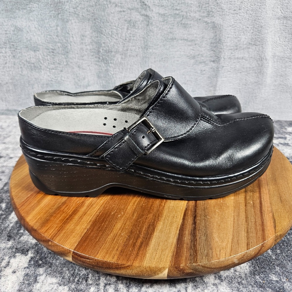 KLOGS Austin Clogs Womens 9.5 M Black Leather Slip Resistant Mule Comfort Buckle